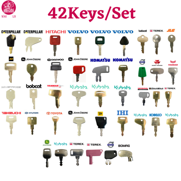42 Keys Construction Ignition Key Set Heavy Equipment Komatsu JCB Volvo Deere