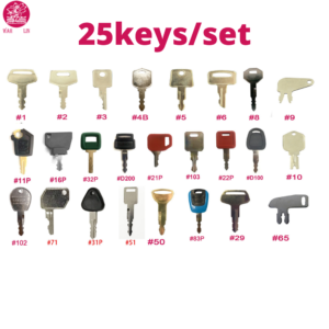 Heavy Equipment Set with 25 Keys / Fits Bobcat CASE Caterpillar Genie HYSTER JCB JLG Komatsu SANY MULTIQUIP KOBELCO New Holland KUBOTA Toyota Volvo & More