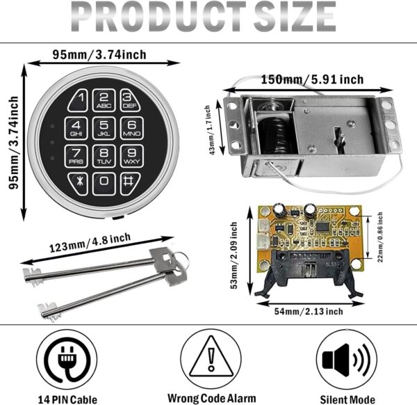 SAFE ELECTRONIC LOCK SOLENOID LOCK & 2 MASTER KEY OVERRIDE W/ CHROME KEYPAD - Image 2