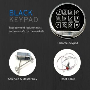 Chrome Keypad Safe Electronic Lock with Solenoid Master Keys, Safe Lock Replacement Fireproof Electronic Box Lock, Gun Safe Replacement Lock