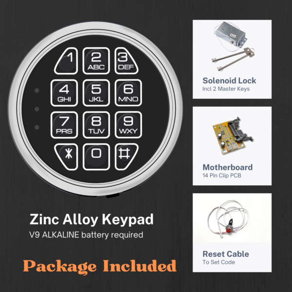SAFE ELECTRONIC LOCK SOLENOID LOCK & 2 MASTER KEY OVERRIDE W/ CHROME KEYPAD - Image 7