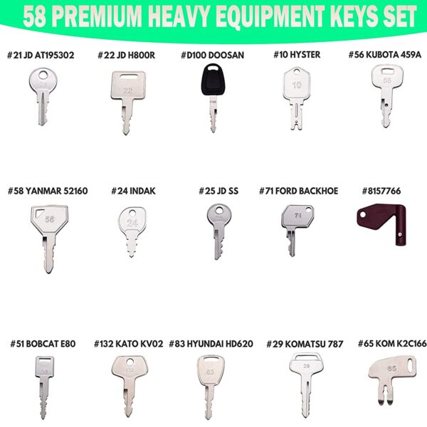 58 Heavy Equipment Keys/Premium Construction Ignition Key Set Fits Caterpillar, Komatsu, Kubota, Case, JD, Yanmar, Daewoo, Hyster, Takeuchi, Ford, New Holland and More - Image 3
