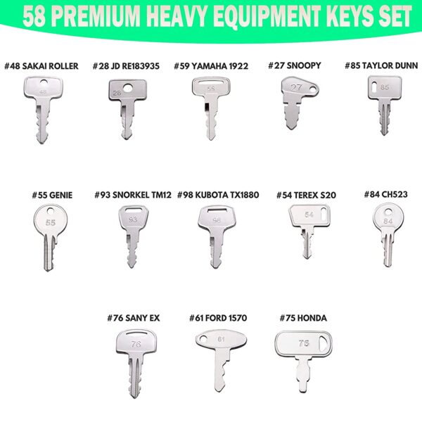 58 Heavy Equipment Keys/Premium Construction Ignition Key Set Fits Caterpillar, Komatsu, Kubota, Case, JD, Yanmar, Daewoo, Hyster, Takeuchi, Ford, New Holland and More - Image 5