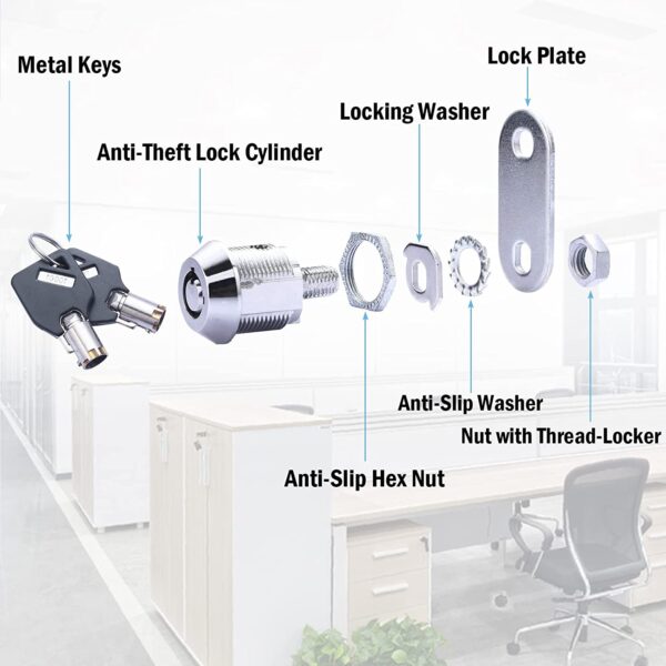 5 Pack Tubular Cam Locks Keyed Alike-5/8 Inch ,Cabinet Locks for RV Storage Lock, Tool Box Drawer, Secue Door Files,Mailbox Locks, Cabinet Drawer Locks and More (Zinc Alloy) - Image 5