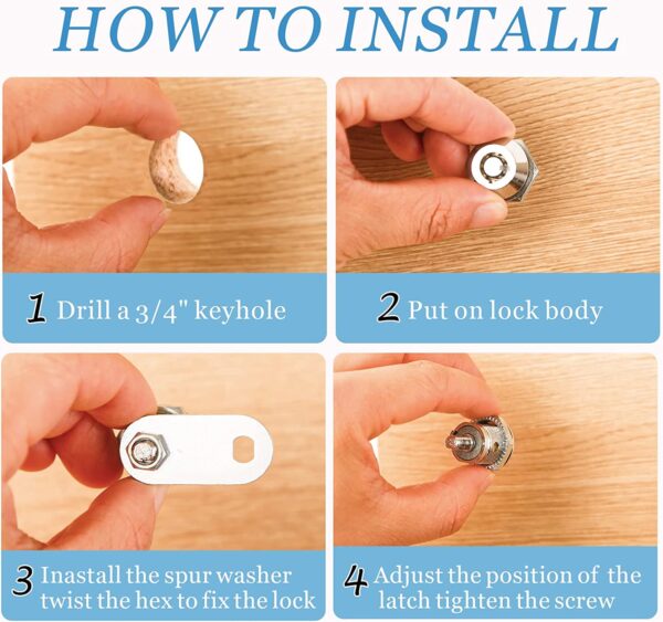 5 Pack Tubular Cam Locks Keyed Alike-5/8 Inch ,Cabinet Locks for RV Storage Lock, Tool Box Drawer, Secue Door Files,Mailbox Locks, Cabinet Drawer Locks and More (Zinc Alloy) - Image 6