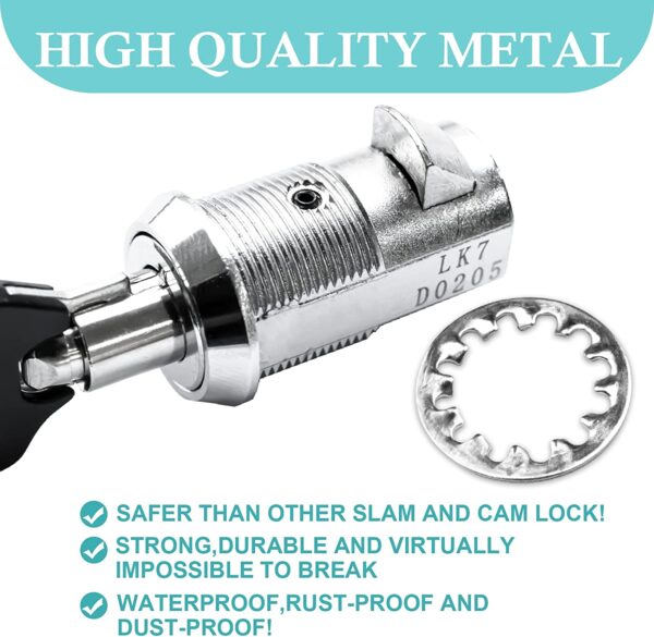 3 Pack Upgraded Slam Locks(20.7mm) Cabinet Cam Locks Keyed Aliked RV Storage Lock for RV Storage Door,Secure Door Files,Tool Box Drawers,Mailbox Lock and More(Zinc Alloy) - Image 6