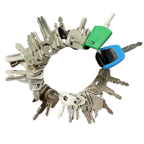 36 Heavy Equipment Key Set, Precut Master Set on Cable Keychain, Construction Operator Key Set for Heavy Machinery Fits Caterpillar Bobcat Case Crown Deere & More