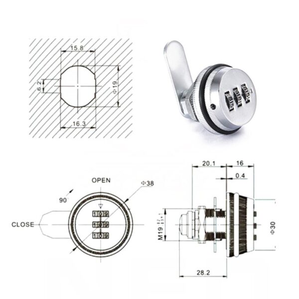 3-Digit Combination Mailbox Lock 7/8" Rotary Tongue Cam Lock for Cabinet Drawer - Image 8