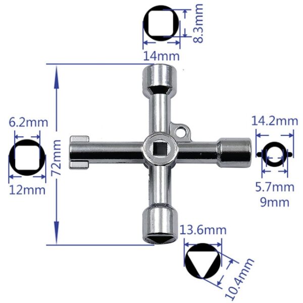 4 Way Universal Cross Triangle Wrench KEY for Train Electrical Elevator Cabinet Valve Alloy Triangle - Image 5