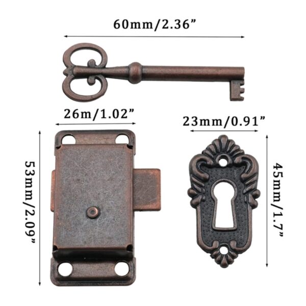 Decorative Furniture Locks Antique Iron Drawer Locks with Key Jewelry Wooden Box Latch Vintage Furniture Hardware - Image 2