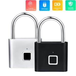 Black silver Keyless USB Rechargeable Door Lock Fingerprint Smart Padlock Quick Unlock Zinc alloy Metal Self Developing Chip