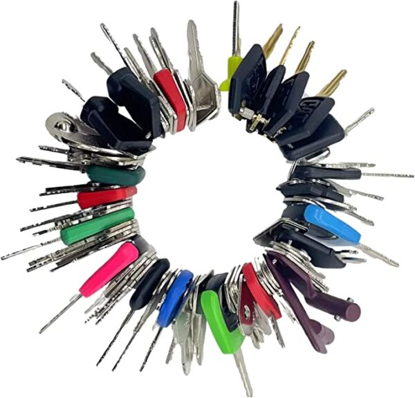 77 Pro Heavy Equipment Construction Equipment Keys Set, 3 Stainless Steel Cable Keyrings, Extra CAT JD JCB JLG Komatsu Kubota Yanmar Daewoo Hyster Keys Master Set