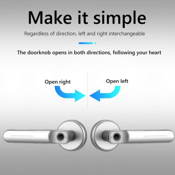 Fingerprint Door Lock Handle USB Rechargeable Anti Theft Smart Electric Biometric Keyless Security Entry With 2 Keys Smart Home - Image 3