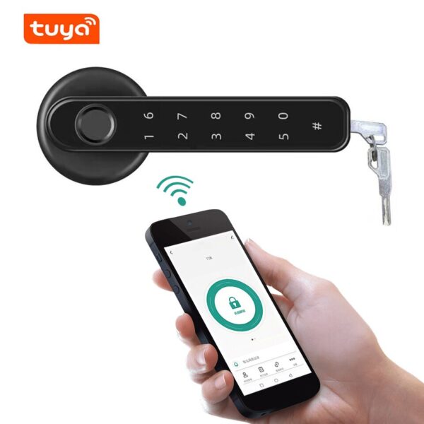 Tuya Fingerprint Smart Lock Bluetooth Keyless Door Handle Electronic Fingerprint Lever Handle Locks APP Control for Wooden Door - Image 8