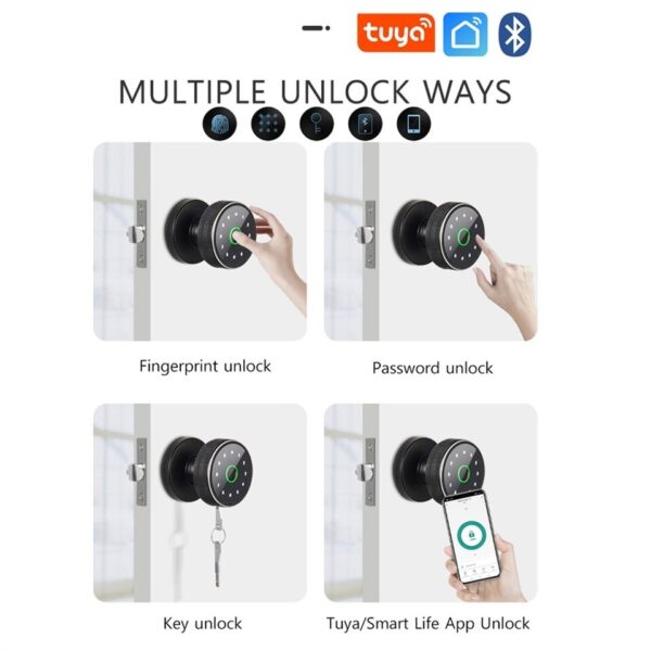 Fingerprint Lock Smart Tuya Knob Door Lock Support Key Password Bluetooth APP Unlock Rechargeable Battery - Image 8