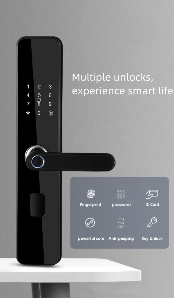 Black Electronic Smart Door Lock With Biometric Fingerprint / IC Card / Password / Key Unlock/ USB Emergency Charge - Image 6